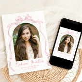 ヴィンテージピンクボウアーチ写真卒業 案内状