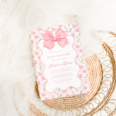 ヴィンテージピンクボウエレガントバラベビーシャワー 招待状