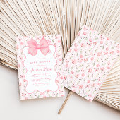 ヴィンテージピンクボウエレガントバラベビーシャワー 招待状