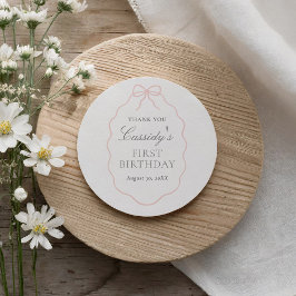 ヴィンテージピンクボウガール誕生日 ラウンドシール