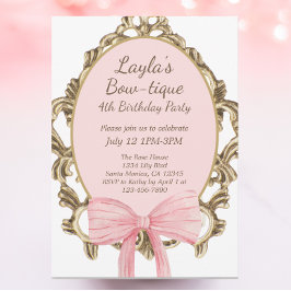 ヴィンテージピンクボウブティックプリンセスバースデーパーティー 招待状