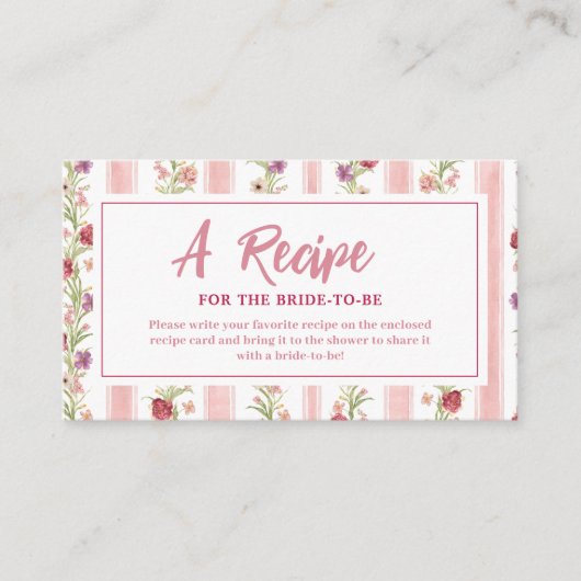 ヴィンテージピンクボウブライダルシャワー共有Aレシピ エンクロージャーカード (正面)