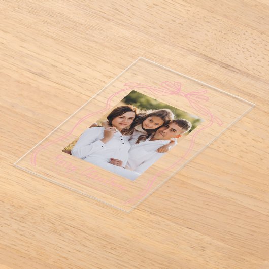 ヴィンテージピンクボウメリークリスマスフォト アクリル招待状 (レイダウン)