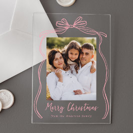 ヴィンテージピンクボウメリークリスマスフォト アクリル招待状