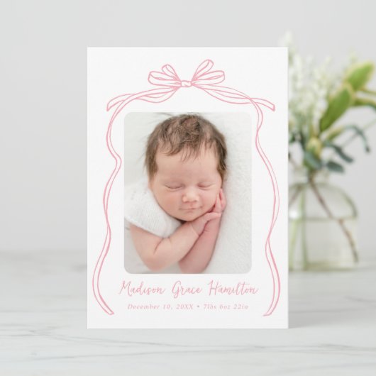 ヴィンテージピンクボウ2フォト誕生 案内状 (スタンド正面)