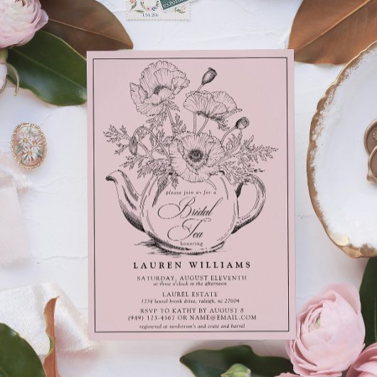 ヴィンテージピンクボタニカルブライダル茶書 招待状