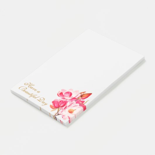 ヴィンテージピンクマグノリアスフローラメモ帳 ポストイット (アングル)