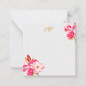 ヴィンテージピンクマグノリアスフローラモノグラムノートカード ノートカード (正面)