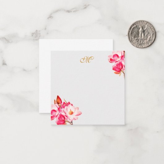ヴィンテージピンクマグノリアスフローラモノグラムノートカード ノートカード (正面/裏面インサイチュ)