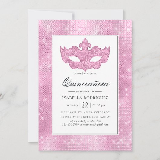 ヴィンテージピンクマスカレードキンセアニラ 招待状 (正面)