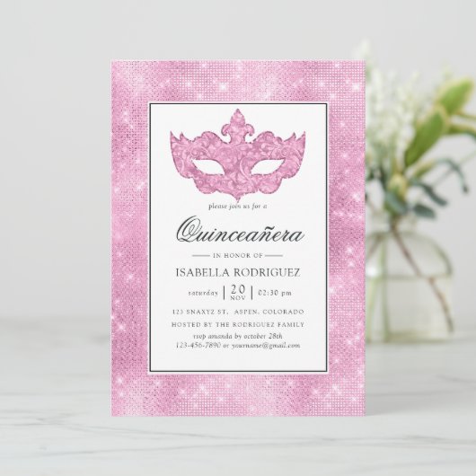 ヴィンテージピンクマスカレードキンセアニラ 招待状 (スタンド正面)