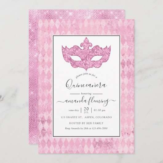 ヴィンテージピンクマスカレードキンセアニラ 招待状 (正面/裏面)