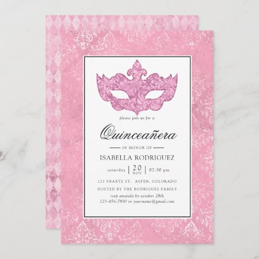 ヴィンテージピンクマスカレードキンセアニラ 招待状 (正面/裏面)