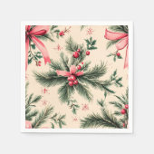 ヴィンテージピンクマスブランチ弓&ベリーデクページ スタンダードカクテルナプキン (正面)