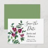 ヴィンテージピンクマゼンタバラ、水彩ピンクローズ セーブザデート (正面/裏面)