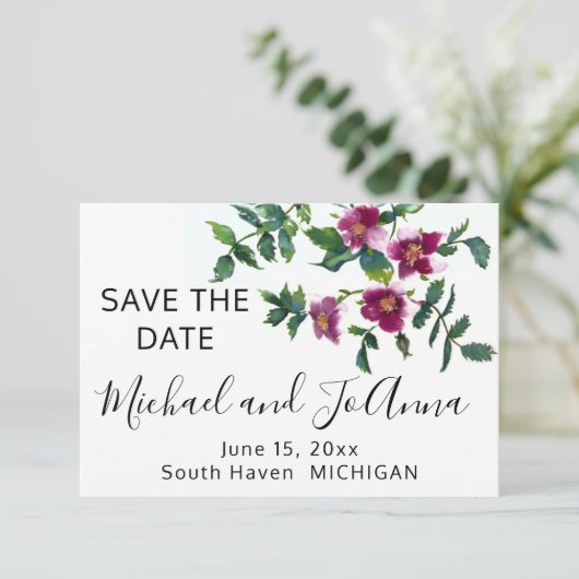 ヴィンテージピンクマゼンタバラ、水彩ピンクローズ セーブザデート (スタンド正面)