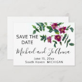 ヴィンテージピンクマゼンタバラ、水彩ピンクローズ セーブザデート (正面/裏面)