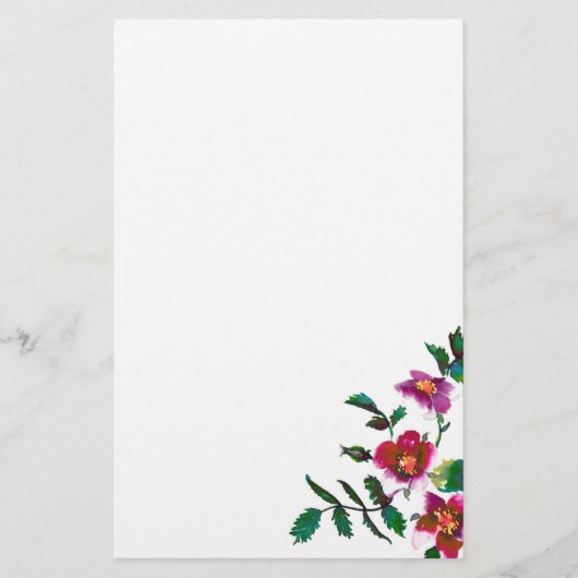 ヴィンテージピンクマゼンタバラ、水彩ピンクローズ 便箋 (正面)