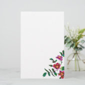 ヴィンテージピンクマゼンタバラ、水彩ピンクローズ 便箋 (スタンド正面)