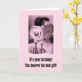 ヴィンテージピンクミキサーハッピーバースデーユーモア カード (黄色い花)