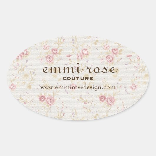 ヴィンテージピンクミニバラプリントオーバルステッカー 楕円形シール (正面)