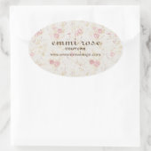 ヴィンテージピンクミニバラプリントオーバルステッカー 楕円形シール (バッグ)