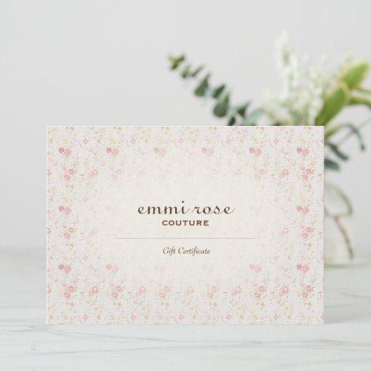 ヴィンテージピンクミニバラプリントギフト証明書 (スタンド正面)