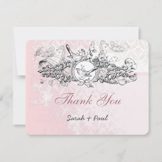 ヴィンテージピンクミュージカルス結婚クロール サンキューカード (正面)