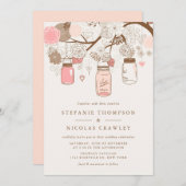 ヴィンテージピンクメイソンジャースフローラ結婚式招待状 招待状 (正面/裏面)