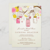 ヴィンテージピンクメイソンジャースブライダルシャワー招待 招待状 (正面/裏面)