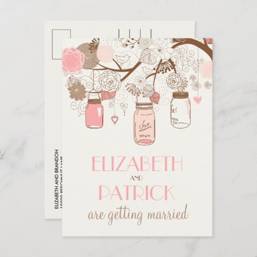 ヴィンテージピンクメイソンジャース日付はがきを保存 案内ポストカード (正面/裏面)