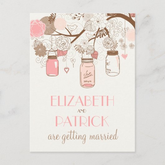 ヴィンテージピンクメイソンジャース日付はがきを保存 案内ポストカード (正面)