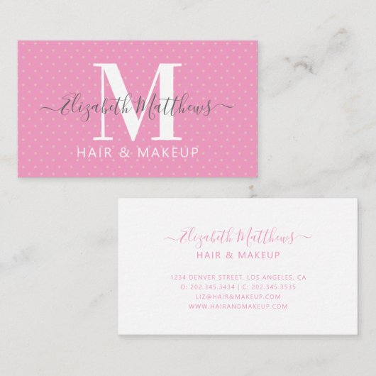 ヴィンテージピンクモノグラムヘア&メイクアップ 名刺 (正面/裏面)