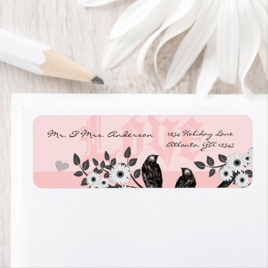 ヴィンテージピンクラブバード差出人住所 ラベル (インサイチュ)