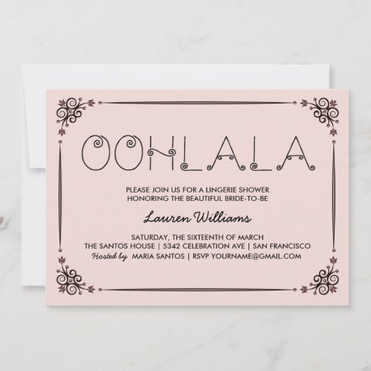 ヴィンテージピンクランジェリーシャワー招待状オーララ 招待状 (正面)
