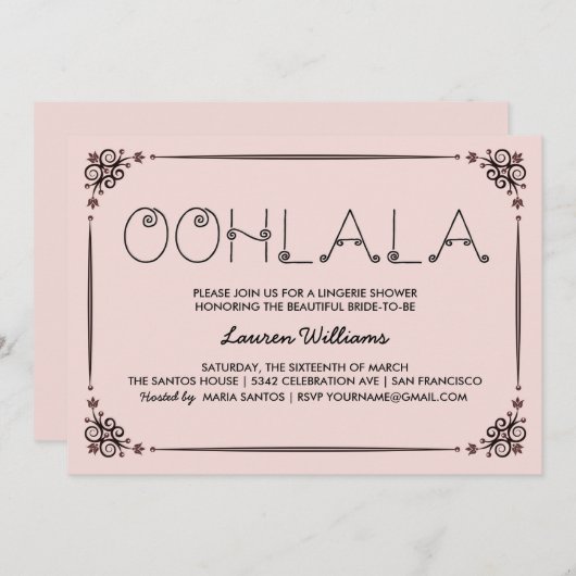 ヴィンテージピンクランジェリーシャワー招待状オーララ 招待状 (正面/裏面)