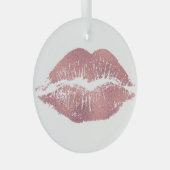 ヴィンテージピンクリップインプリント、バラ金ゴールド。 ガラスオーナメント (正面右)