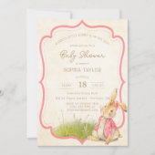 ヴィンテージピンクリトルバニーガールベビーシャワー 招待状 (正面)