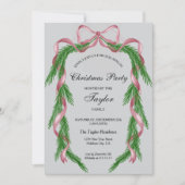 ヴィンテージピンクリボンリースクリスマスディナーパーティー 招待状 (正面)