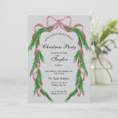 ヴィンテージピンクリボンリースクリスマスディナーパーティー 招待状 (スタンド正面)
