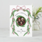 ヴィンテージピンクリボンリースメリークリスマス 招待状 (スタンド正面)