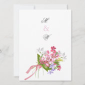 ヴィンテージピンクリラックマホワイトフラワーブーケウェディング 招待状 (裏面)