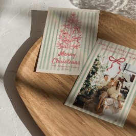 ヴィンテージピンクレッドグリーン描ボウズツリークリスマス シーズンカード