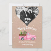 ヴィンテージピンクレッドトラックのクリスマスツリーハート写真 シーズンカード (正面)