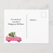 ヴィンテージピンクレッドトラッククリスマスツリー移動 案内ポストカード (裏面)