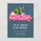 ヴィンテージピンクレッドトラッククリスマスツリー移動 案内ポストカード (正面)