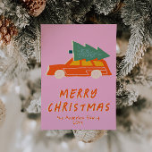 ヴィンテージピンクレッドトラッククリスマスノンフォト シーズンカード