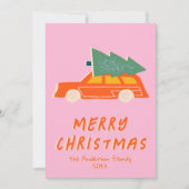 ヴィンテージピンクレッドトラッククリスマスノンフォト シーズンカード (正面)