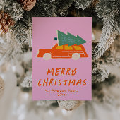 ヴィンテージピンクレッドトラックファンキー抽象芸術クリスマス シーズンカード
