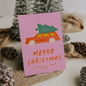 ヴィンテージピンクレッドトラックファンキー抽象芸術クリスマス シーズンカード